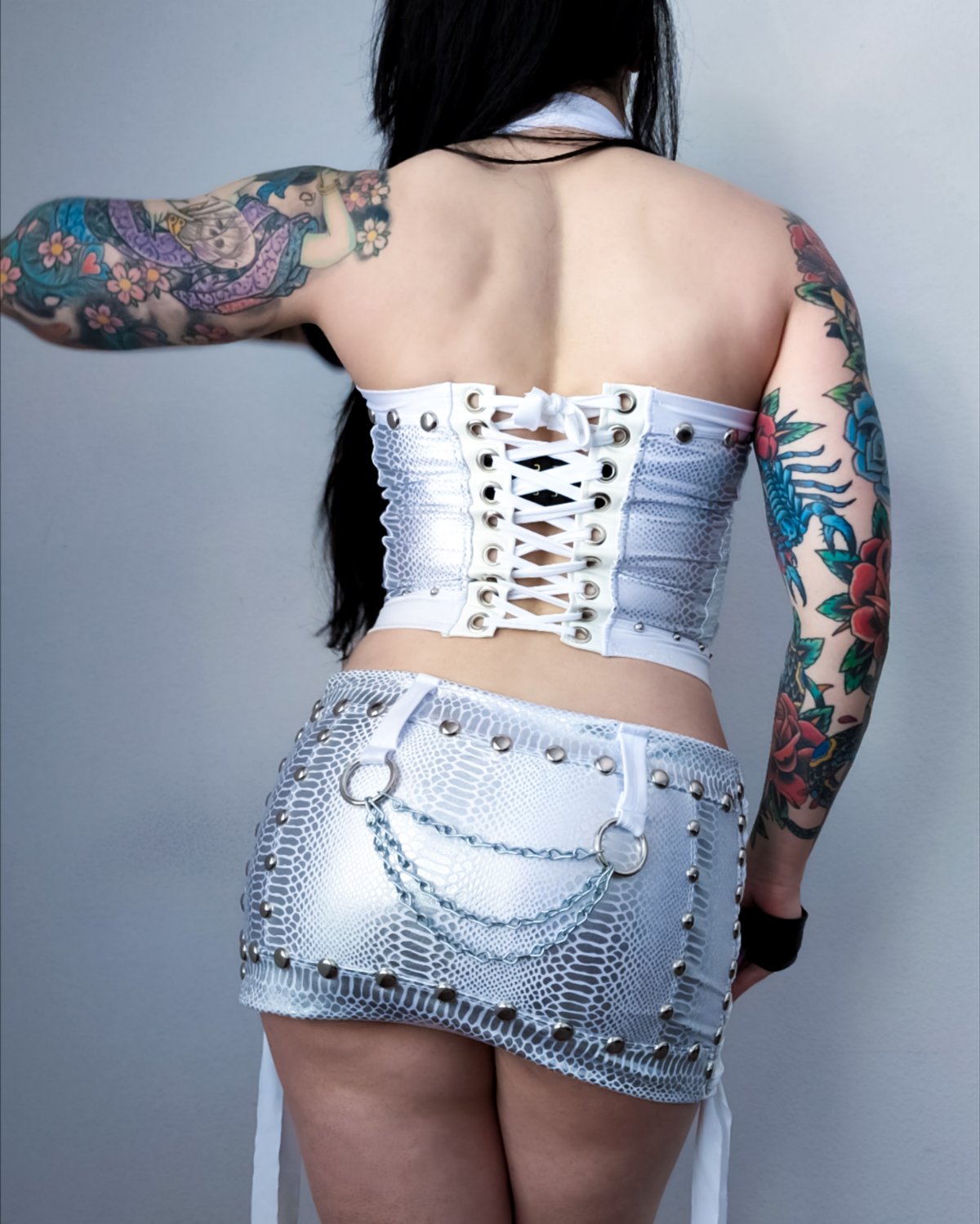 🔥$50 OFF🔥White Snake Heavy Metal Bustier Top