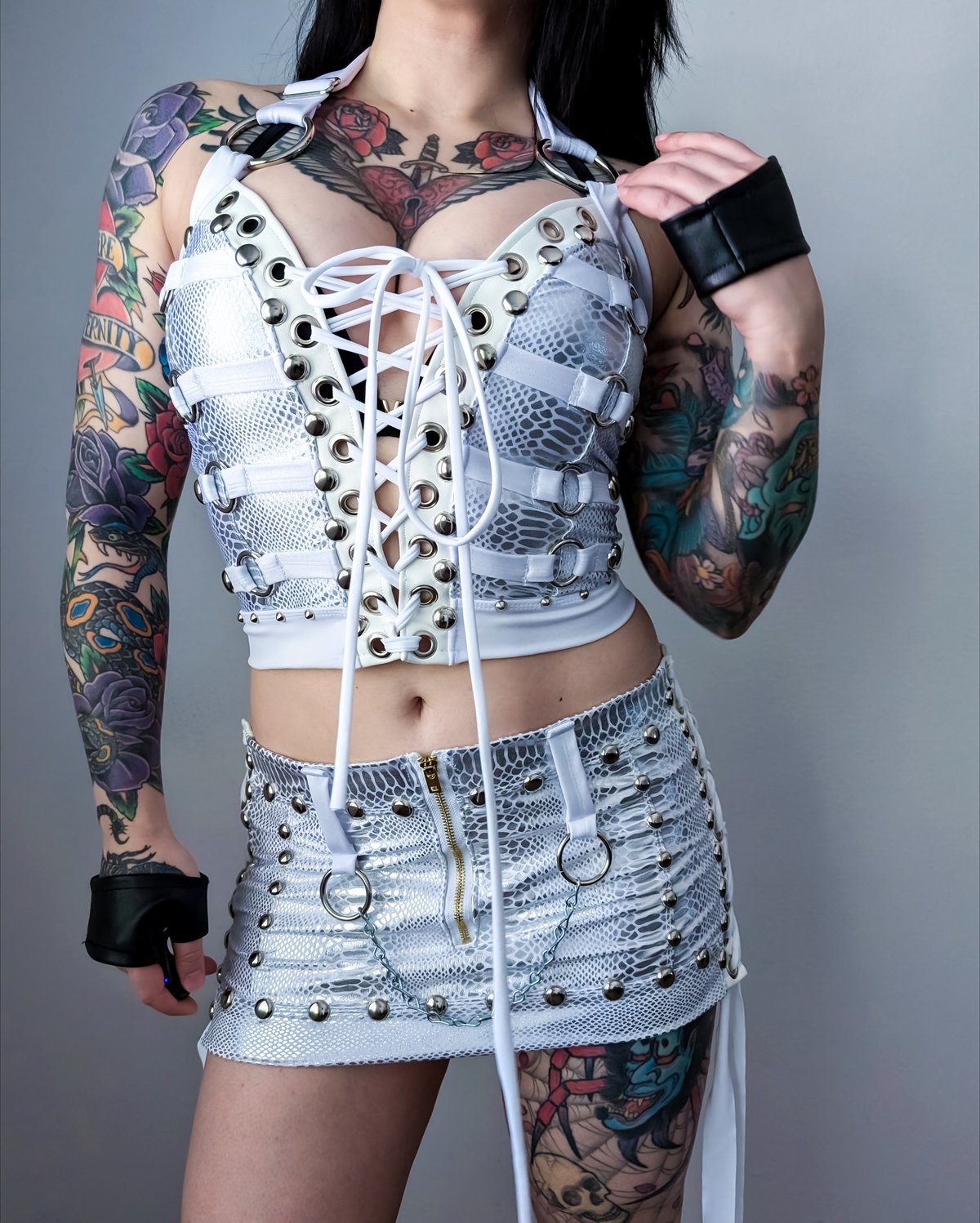 🔥$50 OFF🔥White Snake Heavy Metal Bustier Top