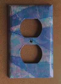 Collaged Double Outlet Plate Cover Handprinted Paper Puples Blues Pink 