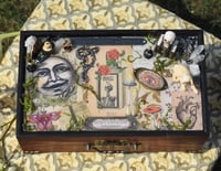 Image 2 of Wooden Coffin Mixed Media Jewelry/ Trinket Box w/ Mirror & Removable Compartments "Queen of Elixirs"