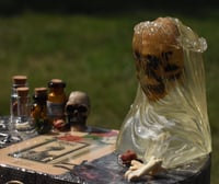 Image 4 of Black Wooden Coffin Mixed Media Stash Box / Trinket Box - Veiled Skeleton and Queen of Elixers Tarot