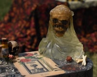 Image 3 of Black Wooden Coffin Mixed Media Stash Box / Trinket Box - Veiled Skeleton and Queen of Elixers Tarot