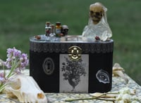 Image 7 of Black Wooden Coffin Mixed Media Stash Box / Trinket Box - Veiled Skeleton and Queen of Elixers Tarot