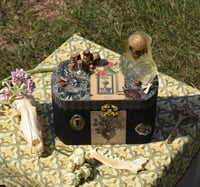 Image 8 of Black Wooden Coffin Mixed Media Stash Box / Trinket Box - Veiled Skeleton and Queen of Elixers Tarot