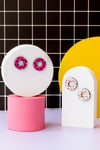 Donut Memphis pequeños fucsia/blanco