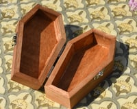 Image 2 of Wooden Coffin Real Minx Skull Mixed Media Stash Box / Trinket Box