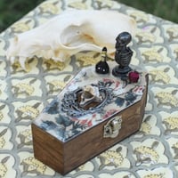 Image 1 of Wooden Coffin Vertebrea Bone Mixed Media Stash Box / Trinket Box