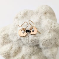 Image 6 of Petite Gold-Filled Disc Earrings with Sterling Silver & Black Spinel