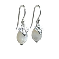 Image 2 of Sterling Silver Bee & Shell Pikake Flower Earrings - Perfect Gift for Garden Lovers