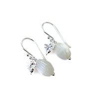 Image 4 of Sterling Silver Bee & Shell Pikake Flower Earrings - Perfect Gift for Garden Lovers