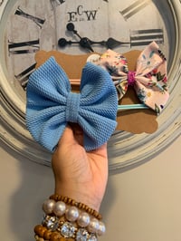 Blue Textured Bow & Pink Garden Bow on Nylonband