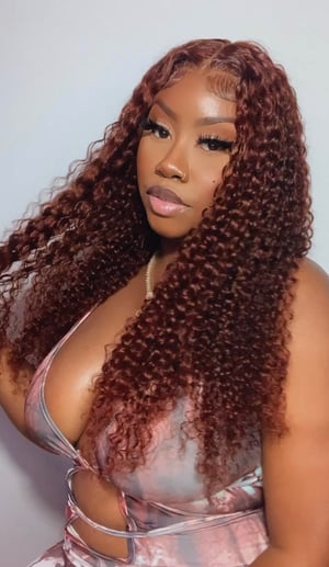 Image of Reddish Brown 13x4 Curly Lace Front Wig in 24”
