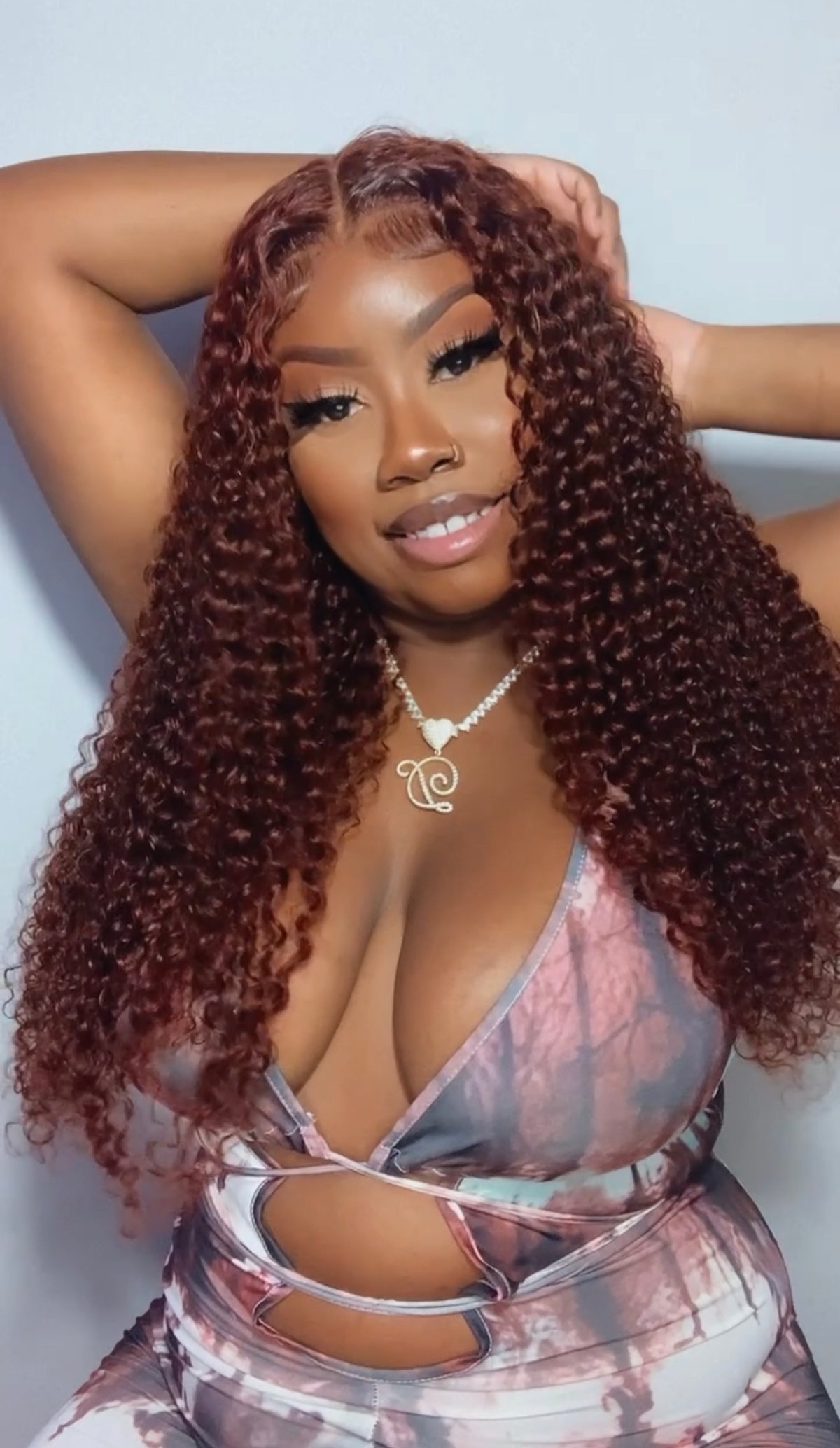Image of Reddish Brown 13x4 Curly Lace Front Wig in 24”