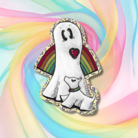 Image 1 of Vinyl Glitter Sticker Pride Rainbow Swoopy Ghost