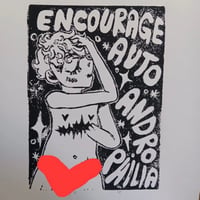 Image 1 of Encourage Autoandrophilia Original A5 Linocut Print 