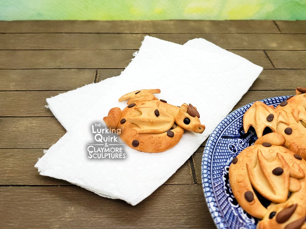 Chocolate Chip Cookie Dragon- Polymer Clay Sculpture