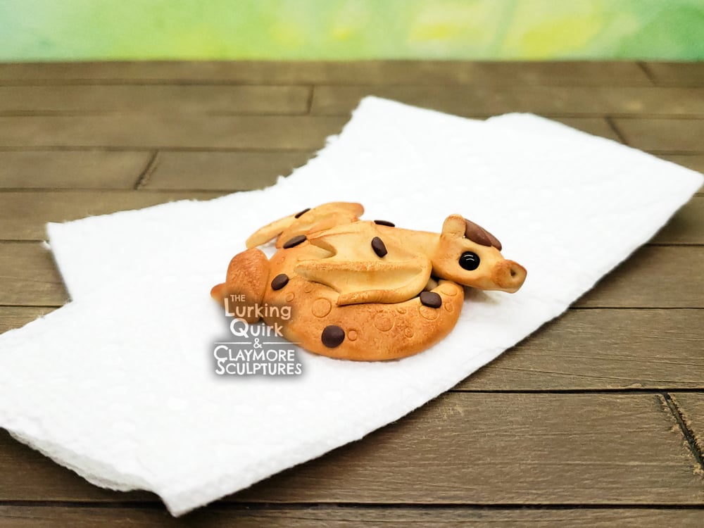 Chocolate Chip Cookie Dragon- Polymer Clay Sculpture