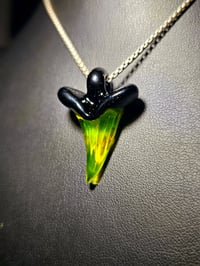 Image 1 of Shark tooth pendant with yellow opal and galaxy 