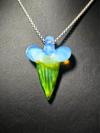 Image 2 of Shark tooth pendant made with green opal and moonstone.