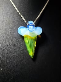 Image 1 of Shark tooth pendant made with green opal and moonstone.