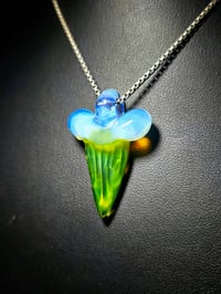 Image 3 of Shark tooth pendant made with green opal and moonstone.