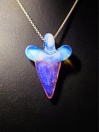 Image 3 of Shark tooth pendant made with pink slyme and moonstone. 