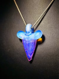 Image 1 of Shark tooth pendant made with pink slyme and moonstone. 