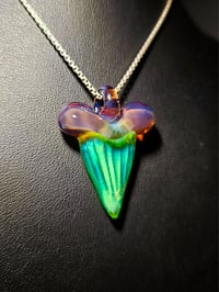 Image 1 of Shark tooth pendant made with sea slyme and chocolate opal.