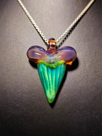 Image 2 of Shark tooth pendant made with sea slyme and chocolate opal.