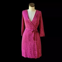 Image 1 of Diane Von Furstenberg Wood Grain Wrap Dress Small