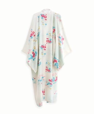 Image of Silke kimono dame - hvid/lyseblå med pink blomster