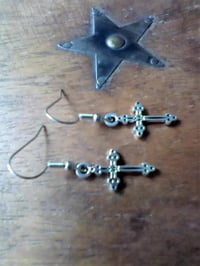 Image 2 of Silver Medieval Cross Charm Earrings 