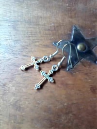 Image 5 of Silver Medieval Cross Charm Earrings 