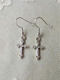 Image 6 of Silver Medieval Cross Charm Earrings 