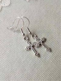 Image 3 of Silver Medieval Cross Charm Earrings 