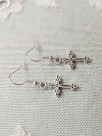 Image 7 of Silver Medieval Cross Charm Earrings 