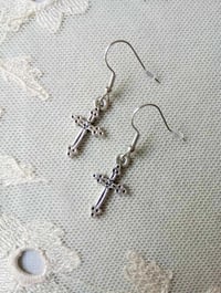 Image 1 of Silver Medieval Cross Charm Earrings 