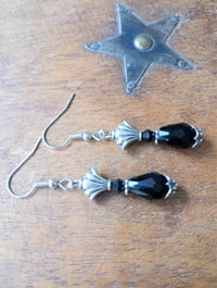 Image 2 of Art Deco Fan Black Crystal Teardrop Earrings, Pierced or Clip On