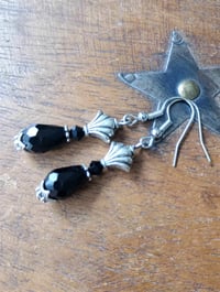 Image 4 of Art Deco Fan Black Crystal Teardrop Earrings, Pierced or Clip On