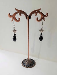 Image 5 of Art Deco Fan Black Crystal Teardrop Earrings, Pierced or Clip On