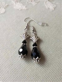 Image 10 of Art Deco Fan Black Crystal Teardrop Earrings, Pierced or Clip On