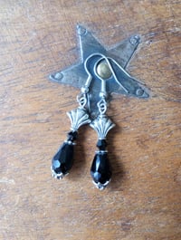 Image 7 of Art Deco Fan Black Crystal Teardrop Earrings, Pierced or Clip On