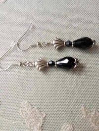 Image 8 of Art Deco Fan Black Crystal Teardrop Earrings, Pierced or Clip On
