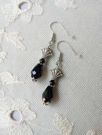 Image 6 of Art Deco Fan Black Crystal Teardrop Earrings, Pierced or Clip On