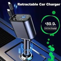 120W 4 IN 1 Retractable Car Charger USB Type C Cable For IPhone and Android Fast Charging
