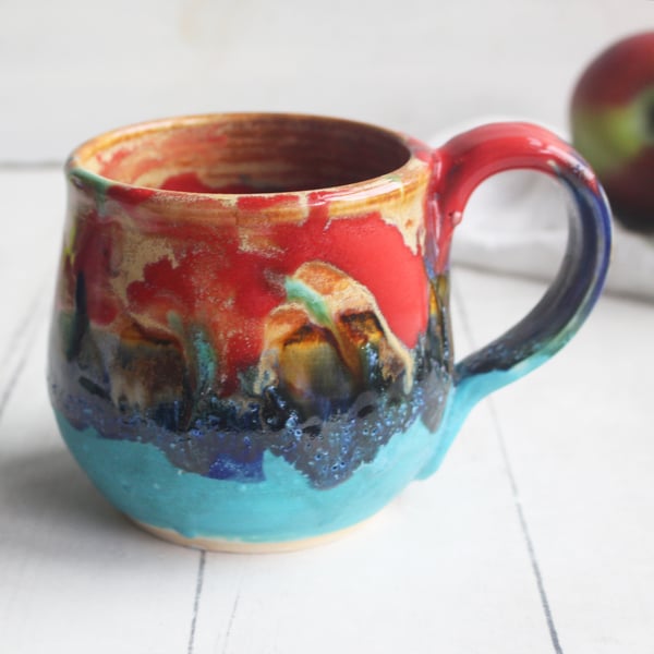 Image of Handmade Colorful Pottery Mug, 15 Ounce Handcrafted Tea or Coffee Cup, Made in USA