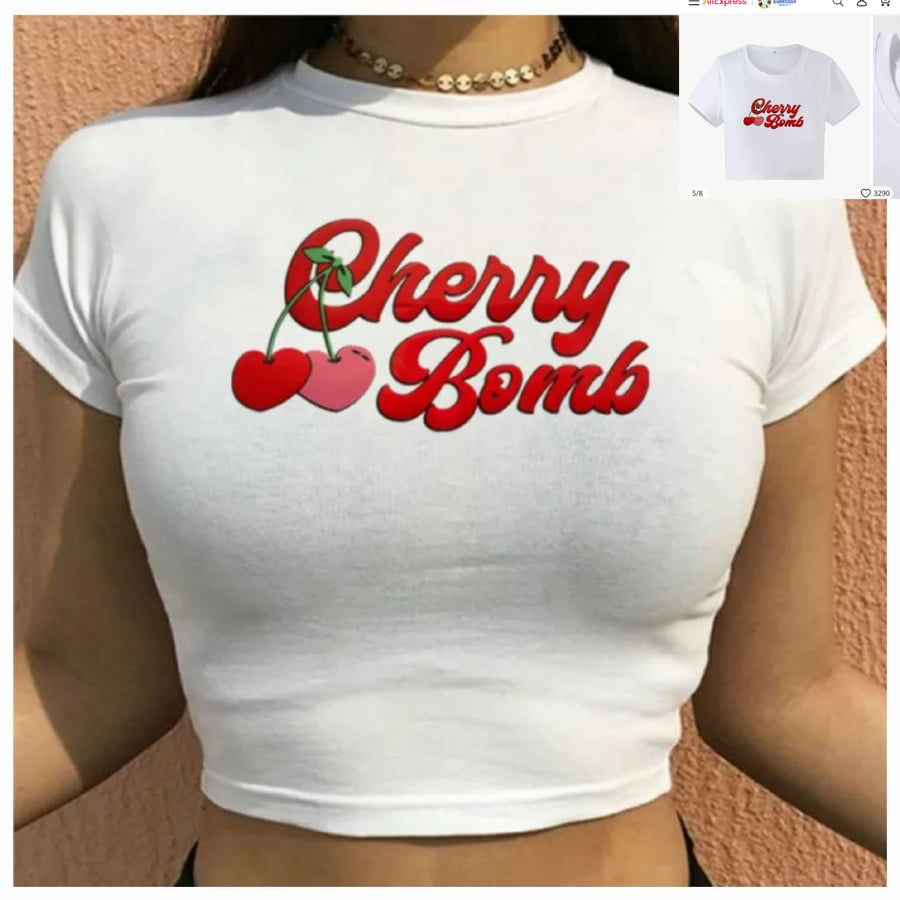 Image of $27 Plus white cherry bomb crop t-shirt