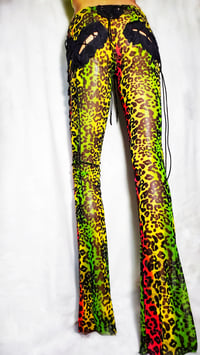 Image 4 of Y2K Rainbow Leopard Print Mesh Pants