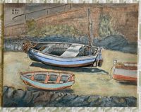 Image 1 of Vintage watercolour of Cornish boats 