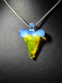 Image 2 of Shark tooth pendant made with yellow opal and moonstone. 